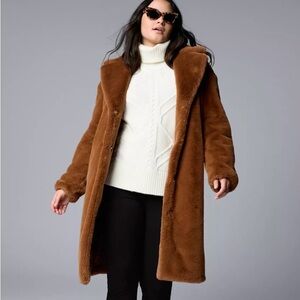 Brown faux fur long coat.